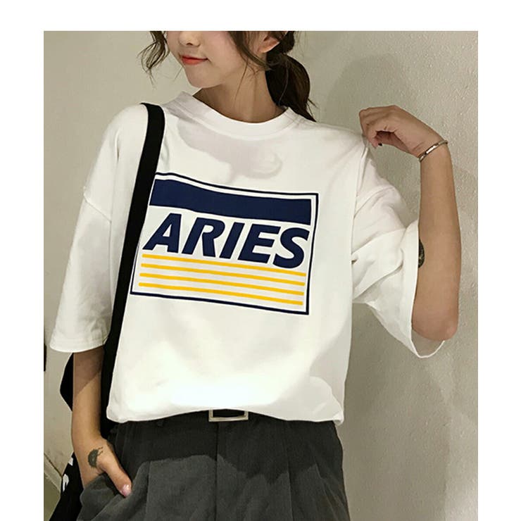 可愛いロゴ&プリントTシャツ大きめフリーサイズカジュアル半袖トップスレディースtシャツレディース3color
