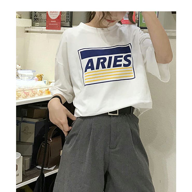 可愛いロゴ&プリントTシャツ大きめフリーサイズカジュアル半袖トップスレディースtシャツレディース3color