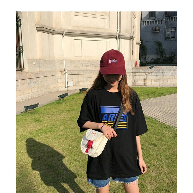 可愛いロゴ&プリントTシャツ大きめフリーサイズカジュアル半袖トップスレディースtシャツレディース3color