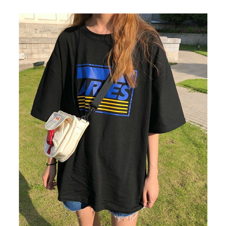 可愛いロゴ&プリントTシャツ大きめフリーサイズカジュアル半袖トップスレディースtシャツレディース3color