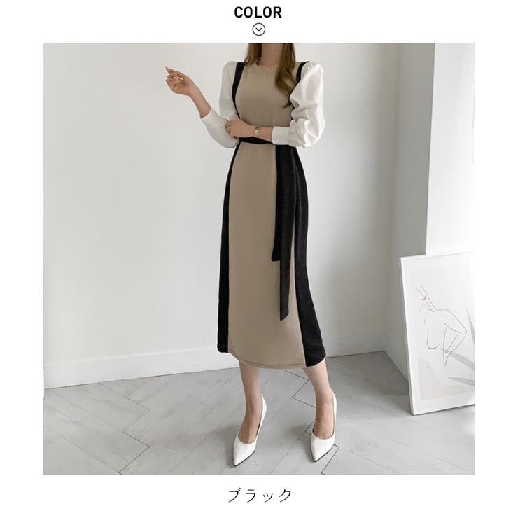 こなれ感のある大人コーデに仕上げるブラウス袖切り替えバイカラーワンピース | maison de LATIR | 詳細画像9 