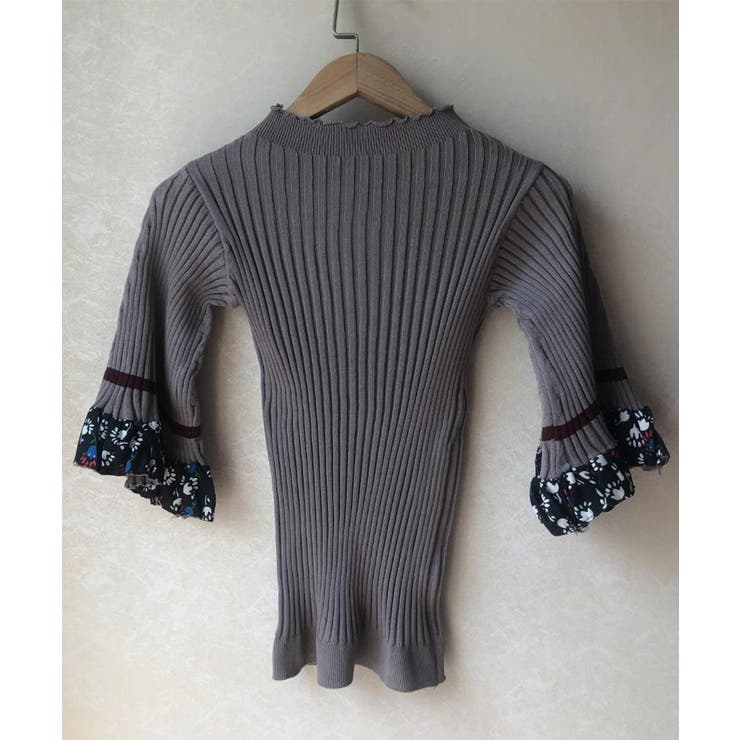 どんなスタイルにもフィットするフレアスリーブ五分袖リブニット ニットプルオーバー | maison de LATIR | 詳細画像6 