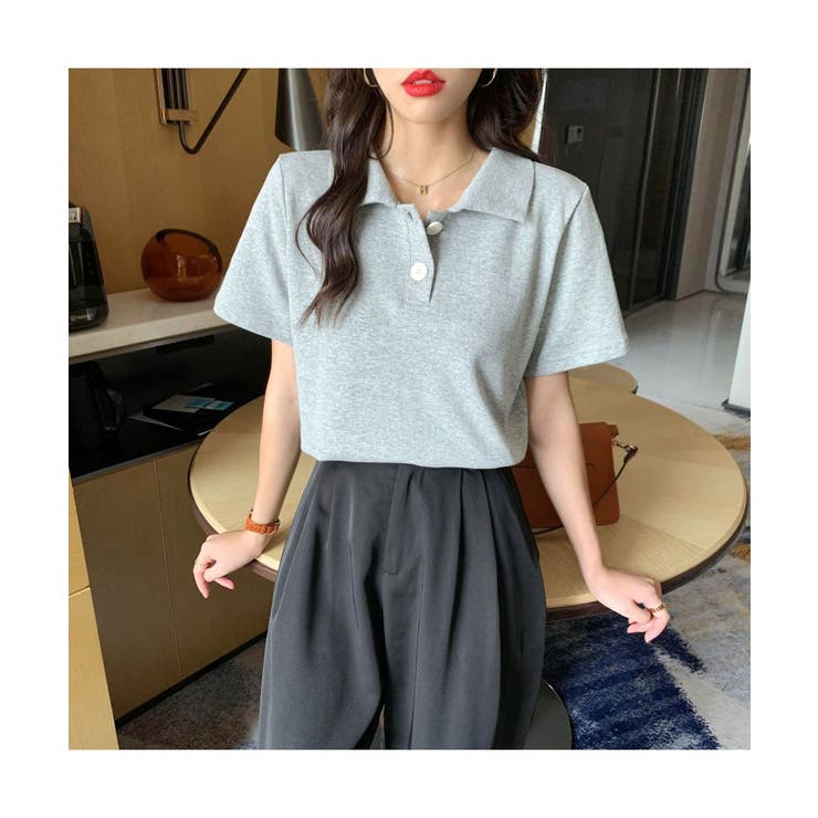 ゆったり感が可愛い半袖ポロシャツ カジュアル 無地[品番：MSDL0002256