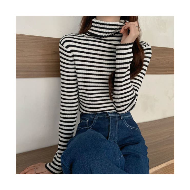 シンプルなのに主役級！1枚でも重ね着にも◎ボーダータートルネックセーター ストラ… | maison de LATIR | 詳細画像2 