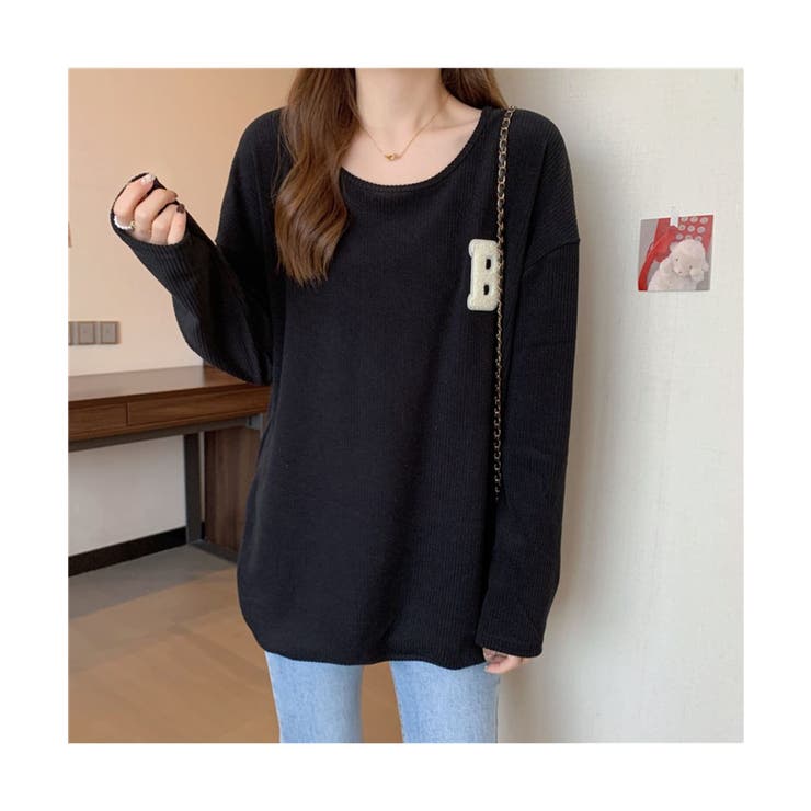 カジュアル感が可愛いワッフル地長袖トップス Tシャツ スリット | maison de LATIR | 詳細画像3 