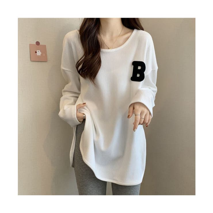 カジュアル感が可愛いワッフル地長袖トップス Tシャツ スリット | maison de LATIR | 詳細画像7 