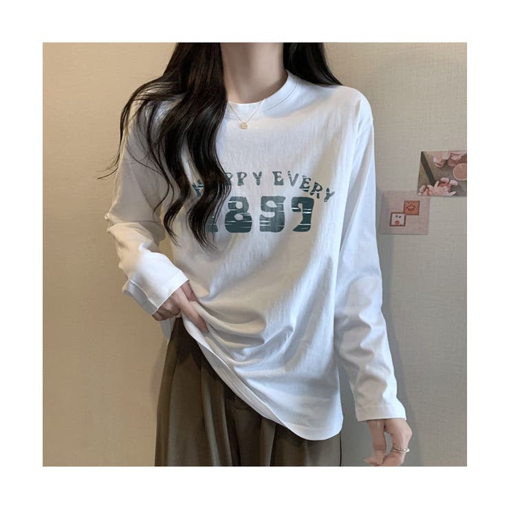 ラフ感が可愛いフロントプリント長袖Tシャツ[品番：MSDL0002496