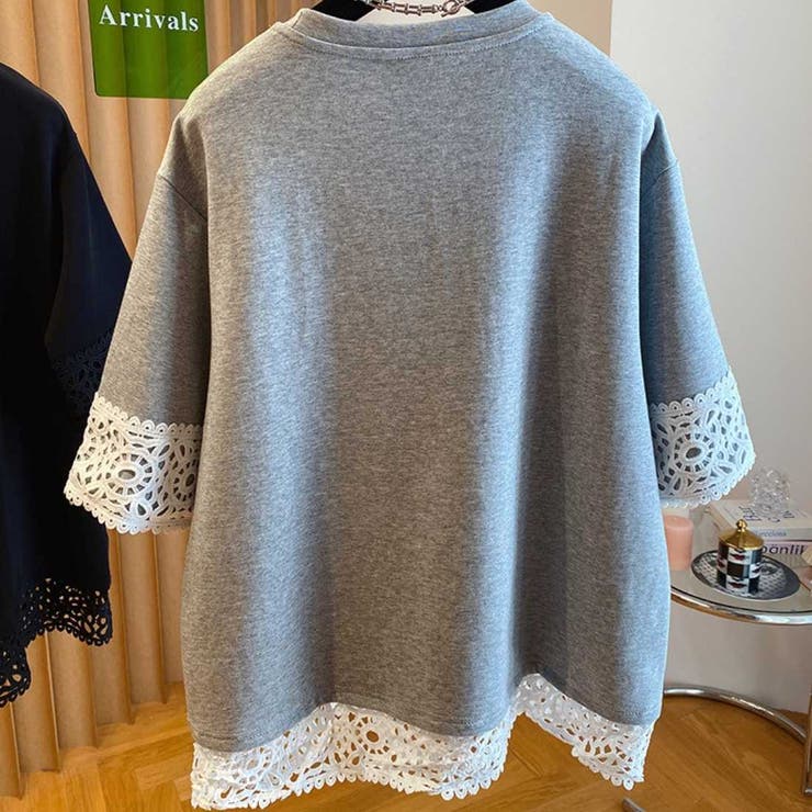 着るだけで旬のオシャレが整うレース切替トップス 半袖 クルーネック | maison de LATIR | 詳細画像9 