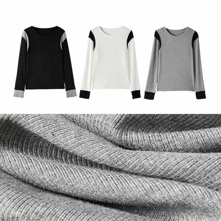 さりげない配色で上品なロングスリーブ配色レイヤードカラーブロッキングトップス シ… | maison de LATIR | 詳細画像7 