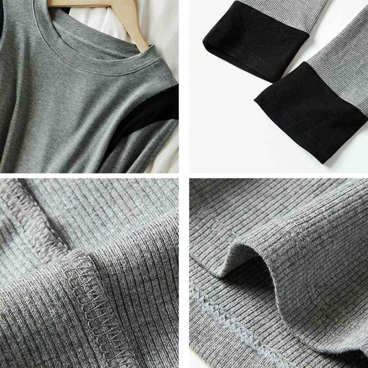 さりげない配色で上品なロングスリーブ配色レイヤードカラーブロッキングトップス シ… | maison de LATIR | 詳細画像8 