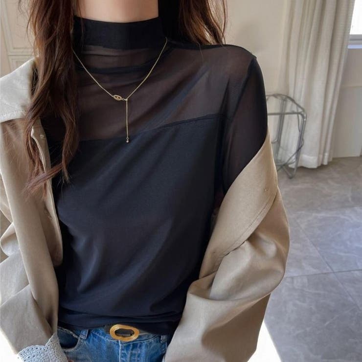 ハイネックブラック | ほどよい透け感で、こなれコーデシアートップス シアー素材 透け感 | maison de LATIR