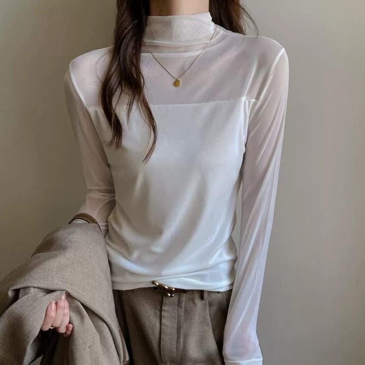 ハイネックホワイト | ほどよい透け感で、こなれコーデシアートップス シアー素材 透け感 | maison de LATIR
