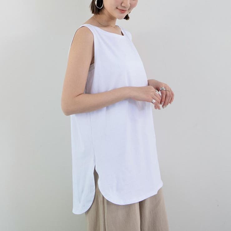 ホワイト | 大人コーデをすっきり見せるノースリーブ カットソー プルオーバー | maison de LATIR