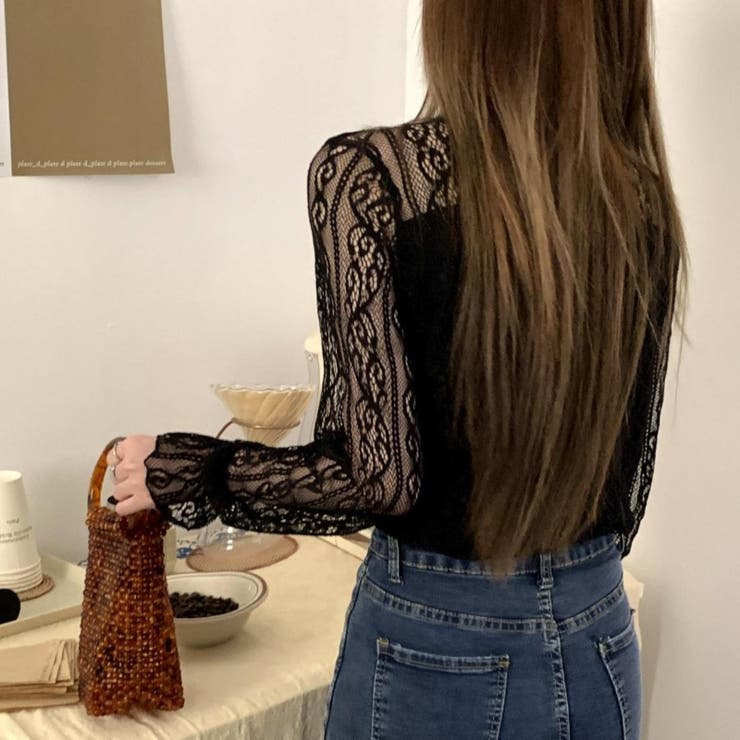 女性らしさを上品に引き立ててくれるハーフネックレーストップス 長袖 キャンディー… | maison de LATIR | 詳細画像4 