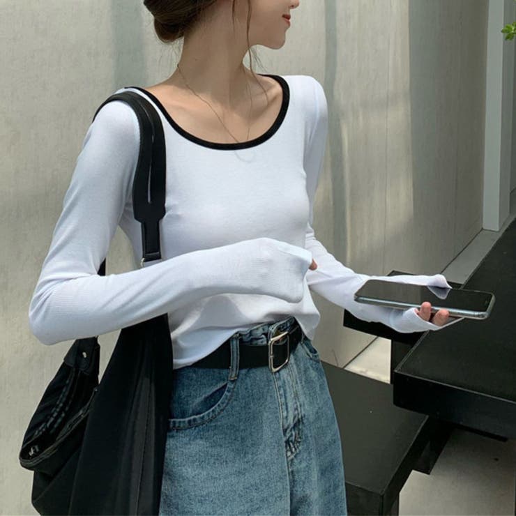 美しいラインを引き立てる長袖カットソー トップス リンガーネック | maison de LATIR | 詳細画像3 