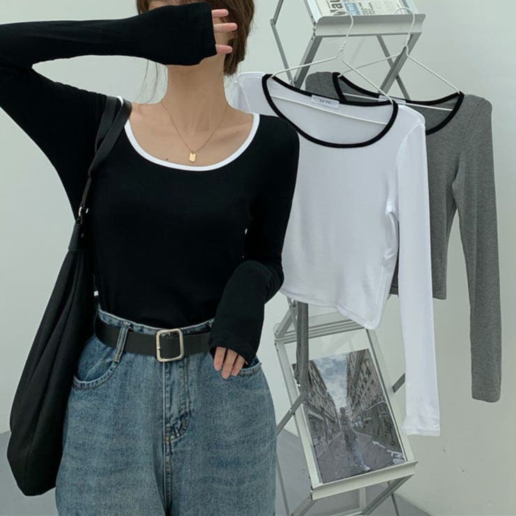 美しいラインを引き立てる長袖カットソー トップス リンガーネック | maison de LATIR | 詳細画像6 