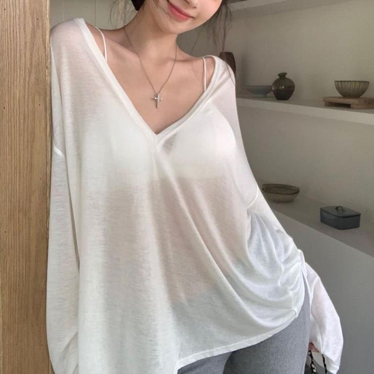 季節の変わり目にも大活躍シアートップス 長袖 Vネック | maison de LATIR | 詳細画像6 