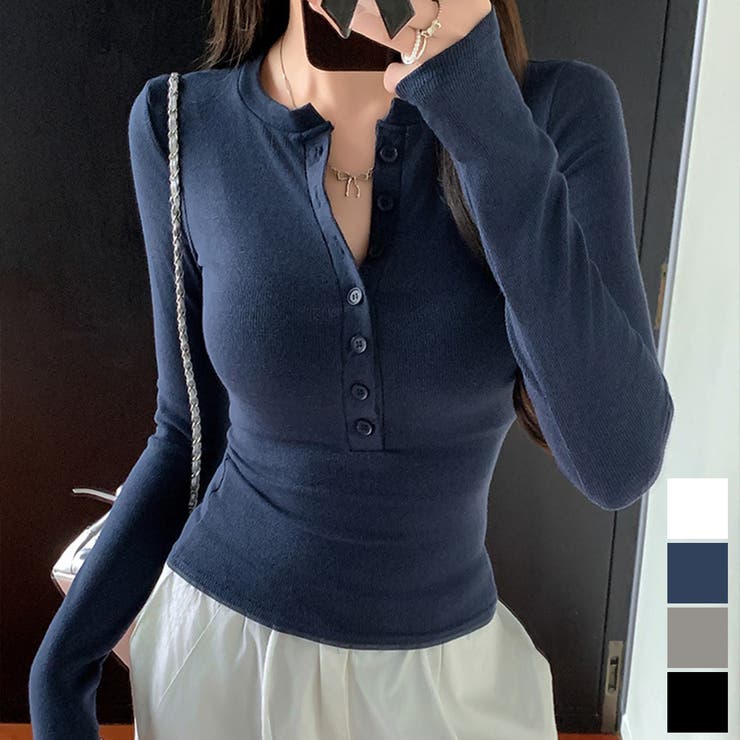 ボタン一つで雰囲気が変わるヘンリーネックカットソー トップス フィット | maison de LATIR | 詳細画像1 