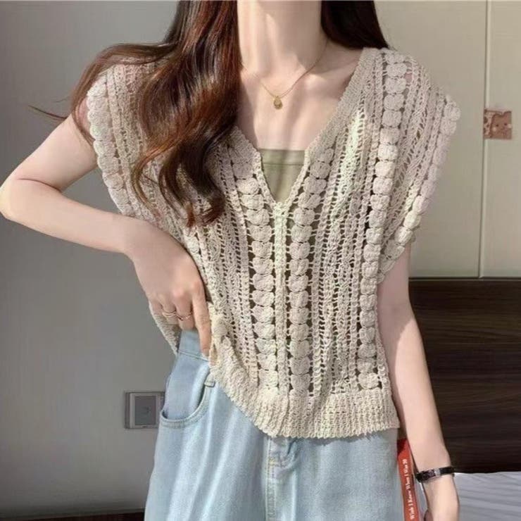 重ねるだけでこなれ感を演出ノースリーブ クロシェ編み トップス | maison de LATIR | 詳細画像2 