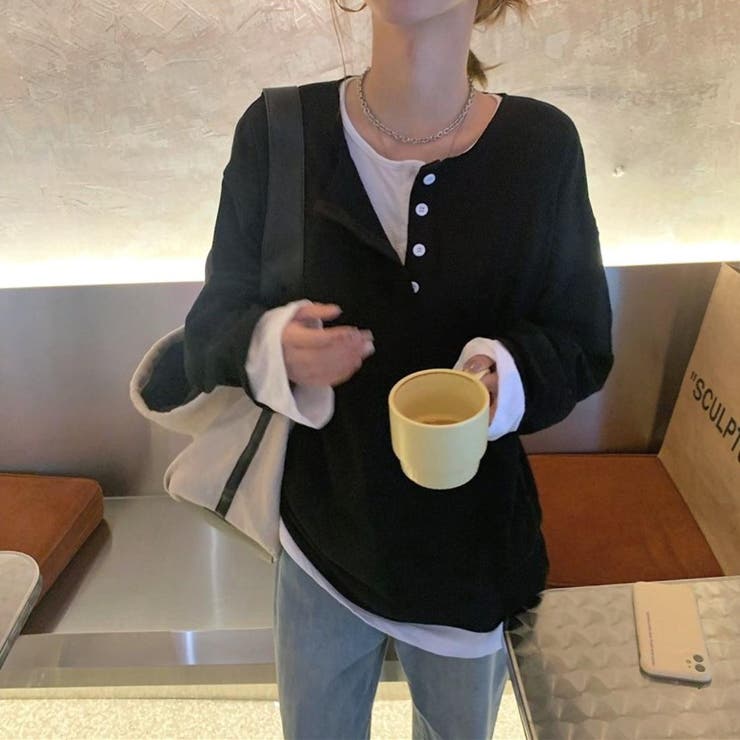 レイヤード風カジュアルプルオーバー トップス 長袖 | maison de LATIR | 詳細画像3 