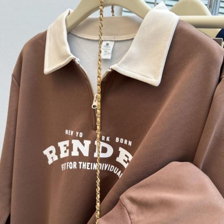 冬の大人カジュアルハーフジップバイカラーレイヤード風ロゴトレーナー 切替 重ね着 | maison de LATIR | 詳細画像10 