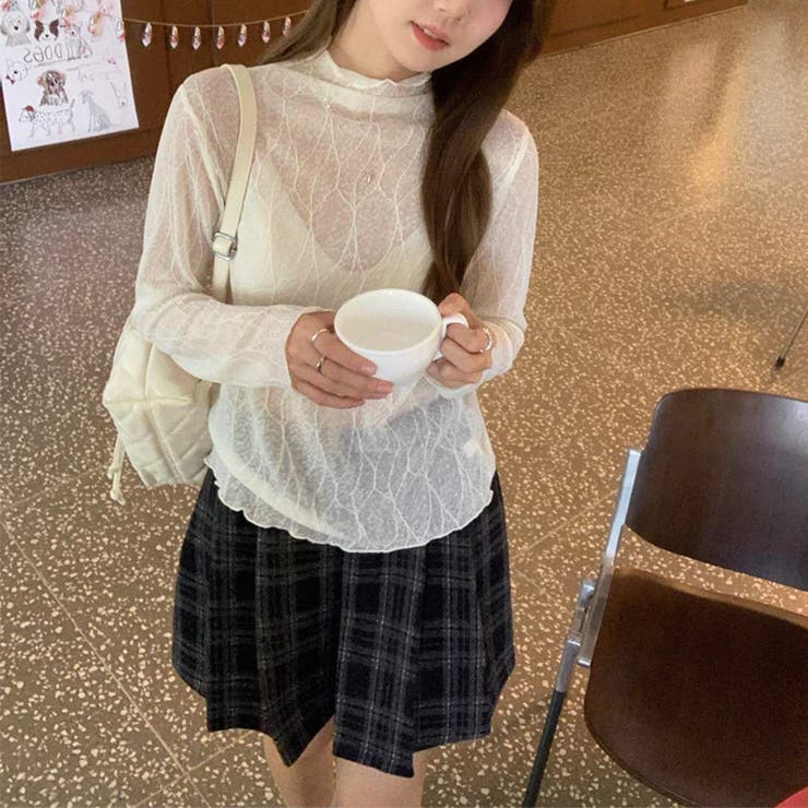 素肌感を楽しむ、今どきレイヤードモックネックシアートップス シアー素材 トップス | maison de LATIR | 詳細画像3 