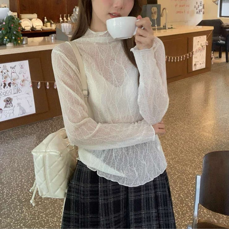 素肌感を楽しむ、今どきレイヤードモックネックシアートップス シアー素材 トップス | maison de LATIR | 詳細画像4 