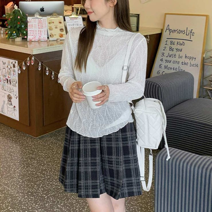 素肌感を楽しむ、今どきレイヤードモックネックシアートップス シアー素材 トップス | maison de LATIR | 詳細画像5 