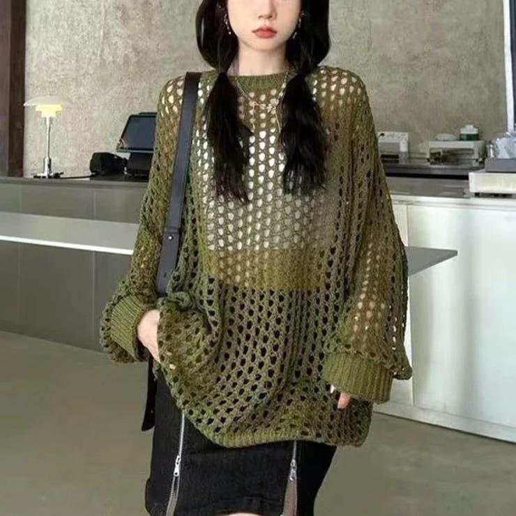 カーキ | 着るだけでサマ見え。メッシュニット 春 春服 | maison de LATIR