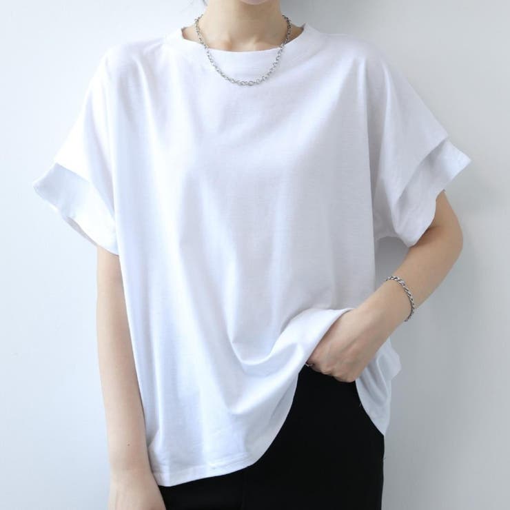 mホワイト | Tシャツ感覚で使える！タックスリーブ半袖カットソー カジュアル ゆったり | maison de LATIR