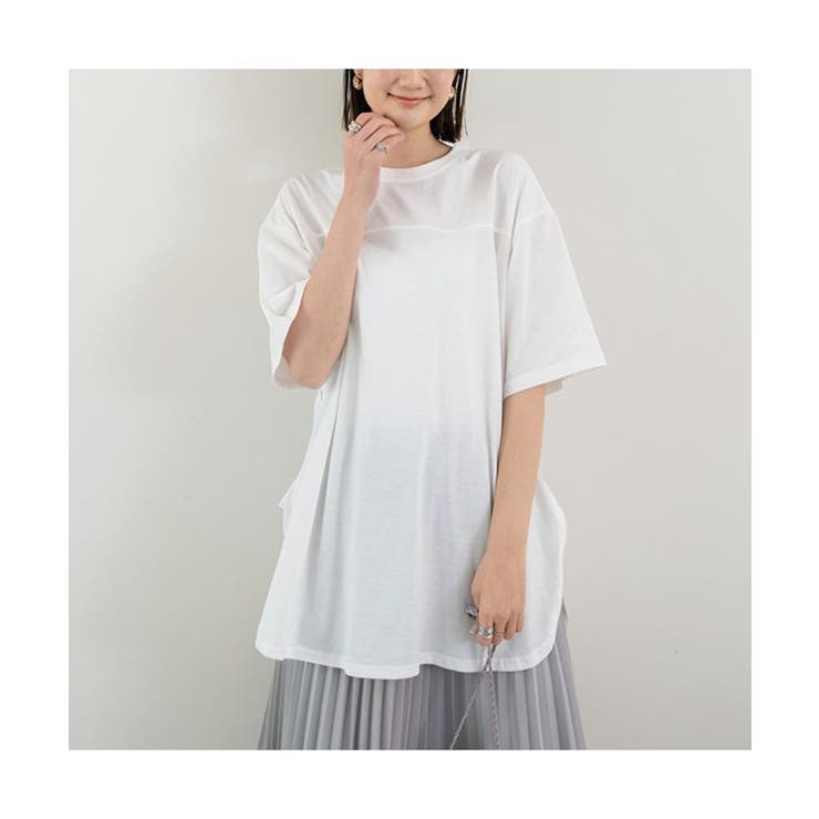 レインボー様②C6264 AmericanaスリットTシャツコーデ kOhAKUランダムドット柄モードTシャツ[品番：MITW0017271