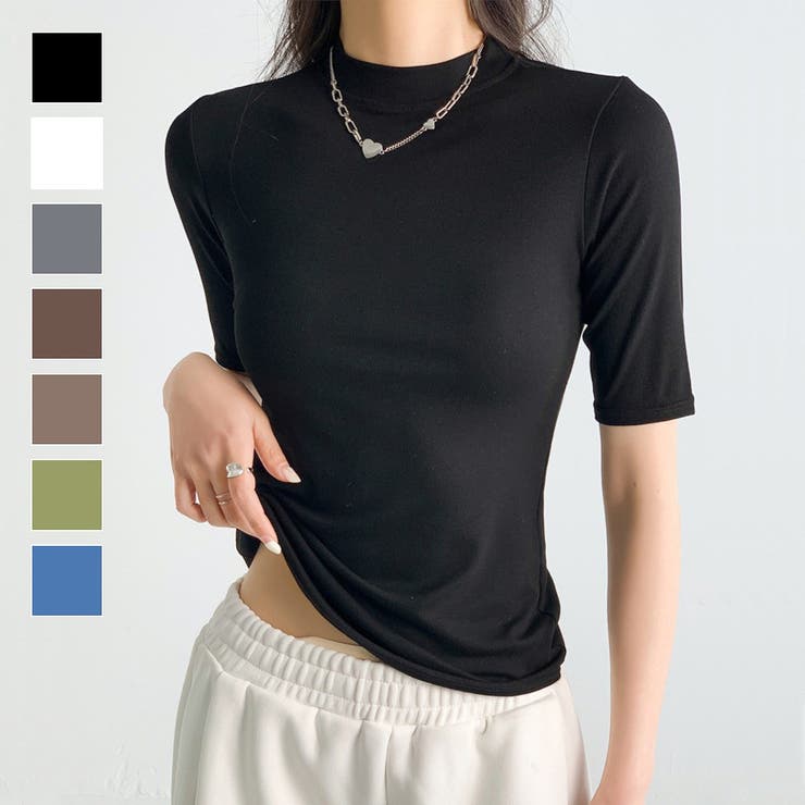 tシャツ 二の腕ふくよかさん用 シアーハイネックのスタメンＴシャツ レディース wkg00567-s01.jpg