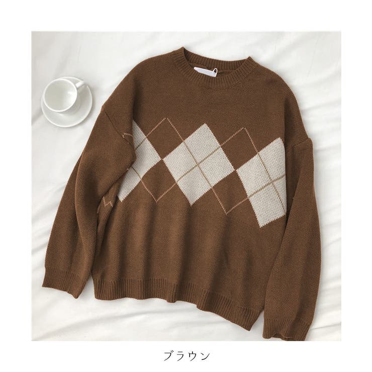アーガイル柄が可愛いカジュアルニット オーバーサイズ ゆったりめ | maison de LATIR | 詳細画像21 