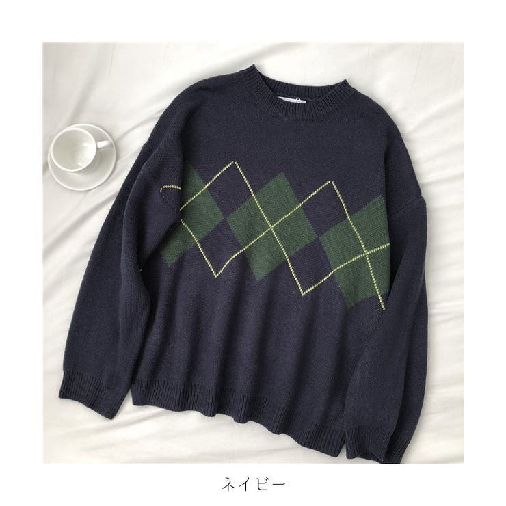 アーガイル柄が可愛いカジュアルニット オーバーサイズ ゆったりめ | maison de LATIR | 詳細画像22 