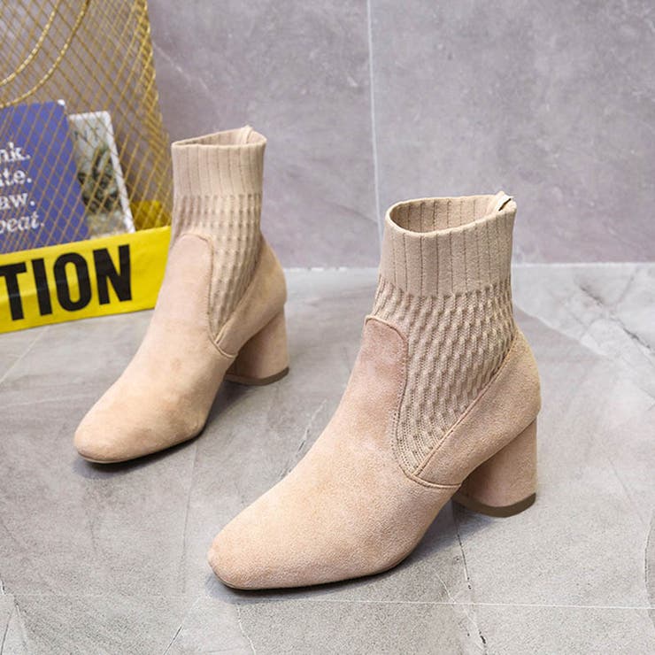 優しい肌あたりが心地よいニット切り替えショートブーツ ニットブーツ ヒールブーツ | maison de LATIR | 詳細画像7 