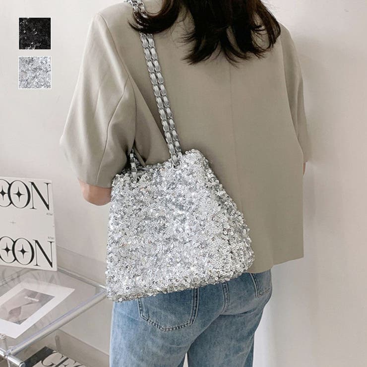 どんなスタイルにも華を添えるスパンコールチェーンショルダーバッグ 巾着型バッグ | maison de LATIR | 詳細画像1 