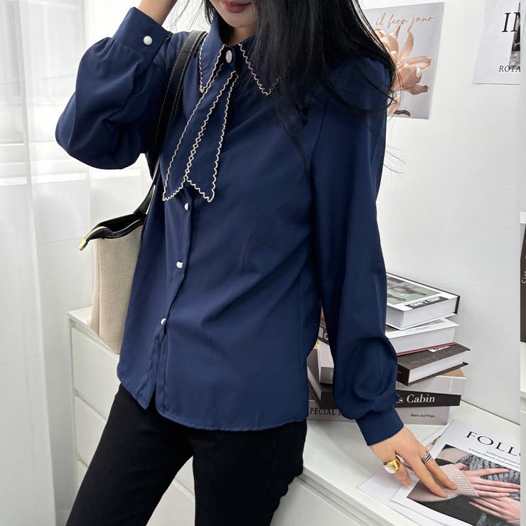 エレガントなバイカラーボウタイデザインブラウス 冬 外国風 | maison de LATIR | 詳細画像29 