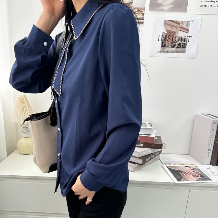 エレガントなバイカラーボウタイデザインブラウス 冬 外国風 | maison de LATIR | 詳細画像31 