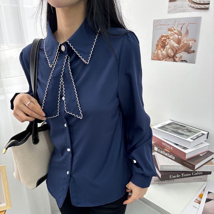 エレガントなバイカラーボウタイデザインブラウス 冬 外国風 | maison de LATIR | 詳細画像32 