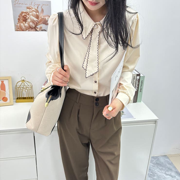 エレガントなバイカラーボウタイデザインブラウス 冬 外国風 | maison de LATIR | 詳細画像9 