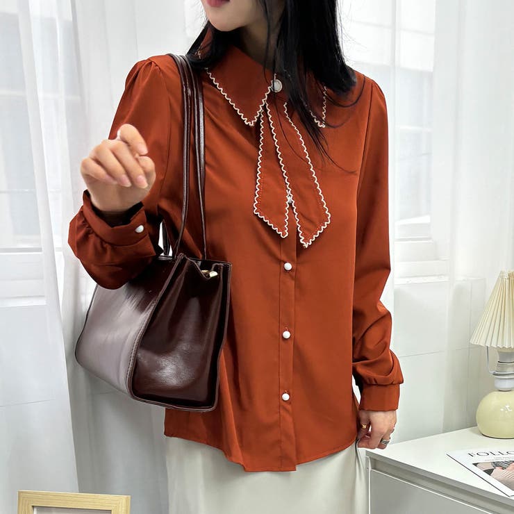 エレガントなバイカラーボウタイデザインブラウス 冬 外国風 | maison de LATIR | 詳細画像14 