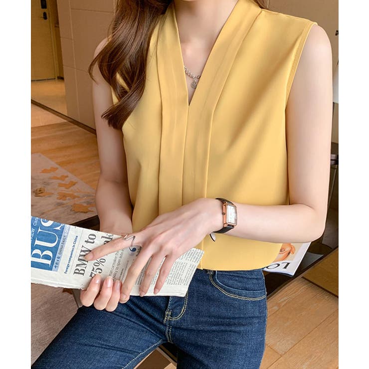 エレガントなコーデに仕上がるノースリーブシフォンブラウス Vネック 秋 | maison de LATIR | 詳細画像13 