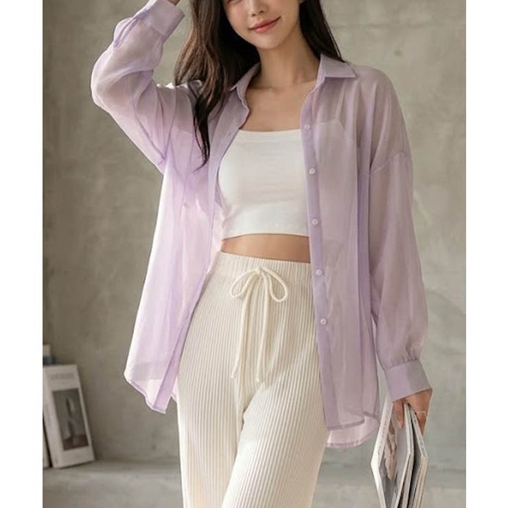 ボリューム袖が華やぐ透け感シアーシャツ レイヤードも楽しめる夏服イージーケア軽や… | maison de LATIR | 詳細画像14 