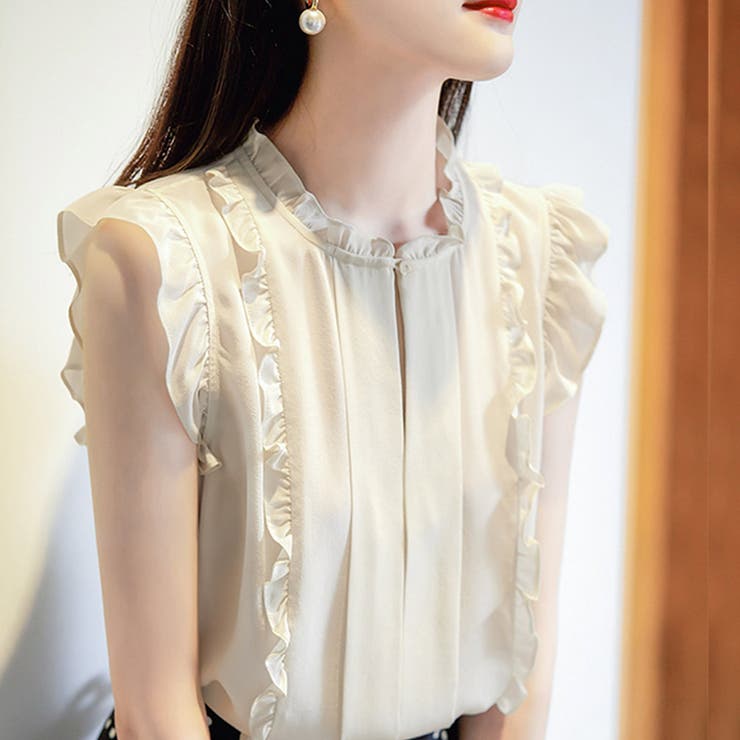 Theory セオリー】フリル ラッフル ブラウス ノースリーブ とろみ素材