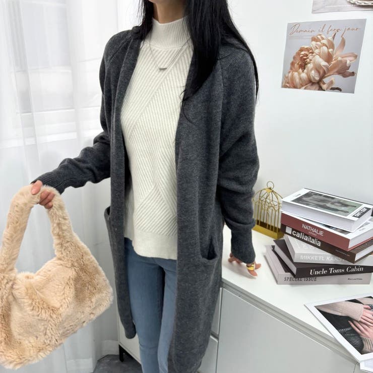 ロング丈の綺麗めカーディガン 女性らしい 秋物[品番