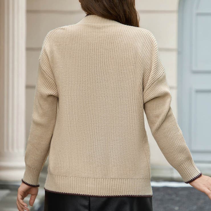 パイピングが個性を引き出してくれるニットカーディガン 秋 ルーズ