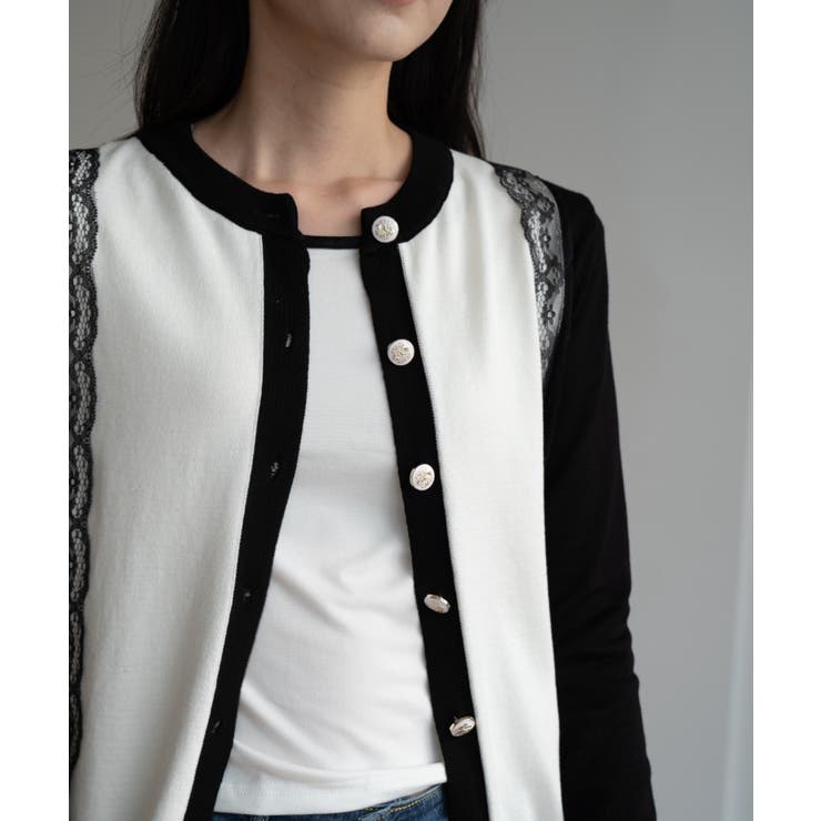 バイカラーレースカーディガン カーディガン バイカラー | maison de LATIR | 詳細画像13 