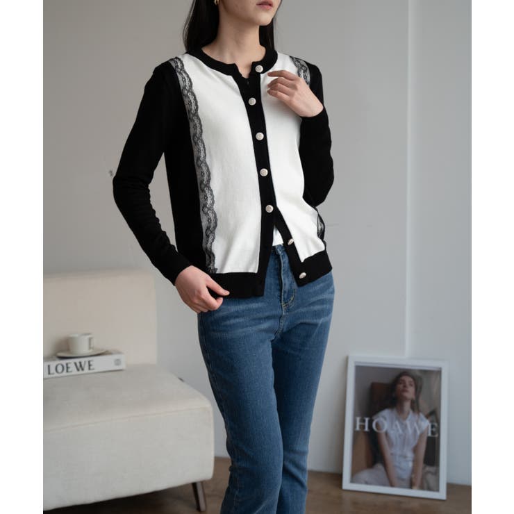 バイカラーレースカーディガン カーディガン バイカラー | maison de LATIR | 詳細画像14 