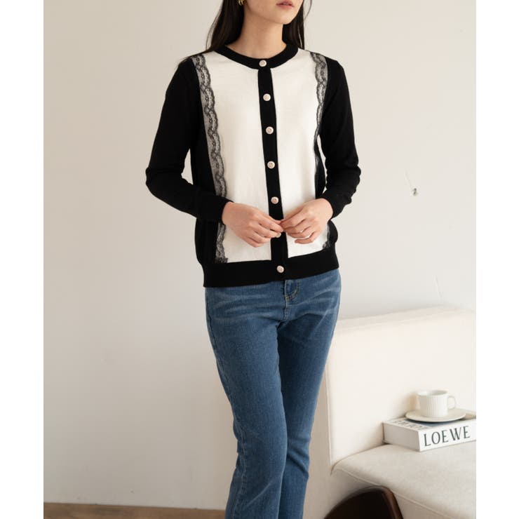 バイカラーレースカーディガン カーディガン バイカラー | maison de LATIR | 詳細画像19 