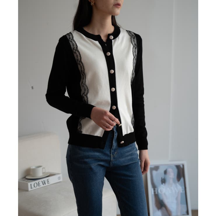 バイカラーレースカーディガン カーディガン バイカラー | maison de LATIR | 詳細画像2 
